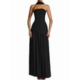thumbnail image 3 of Strapless Halter Drop Waist Bridesmaid Dresses for Women with Scarf Split Formal Evening Pure Black S, 3 of 6