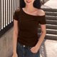 thumbnail image 4 of mfyjkho Tops Para Mujer, Blusas/Camisetas Sueltas De Verano De Color Liso Con Mangas Cortas Y Hombros Descubiertos Para Mujer Tops De Gimnasio Para Mujer Xl, 4 of 5