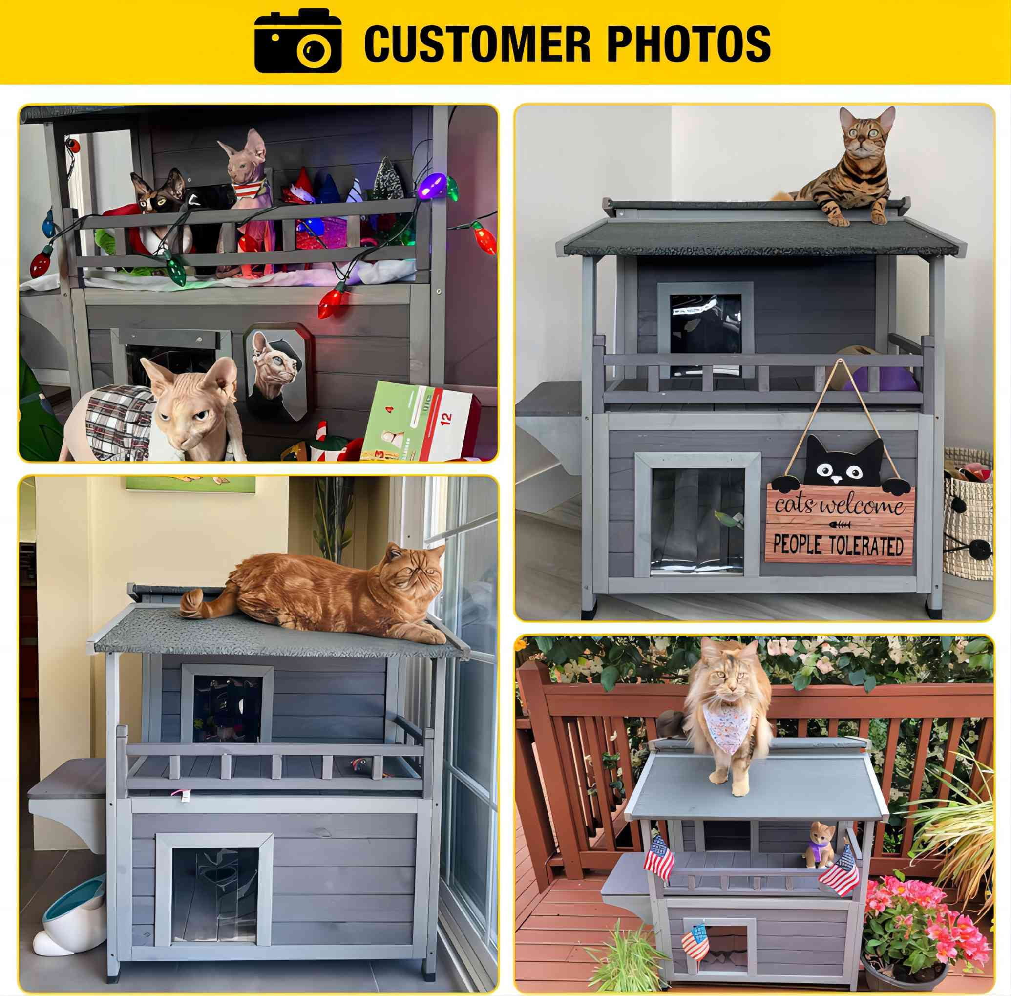 Aivituvin Insulated Outdoor Cat House with Insulated Liner, Winter Weatherproof Feral Cat Condo Shelter with Balcony, Gray