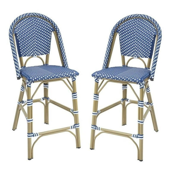 Furniture of America Reo Aluminum Patio Counter Dining Chair in Blue (Set of 2)