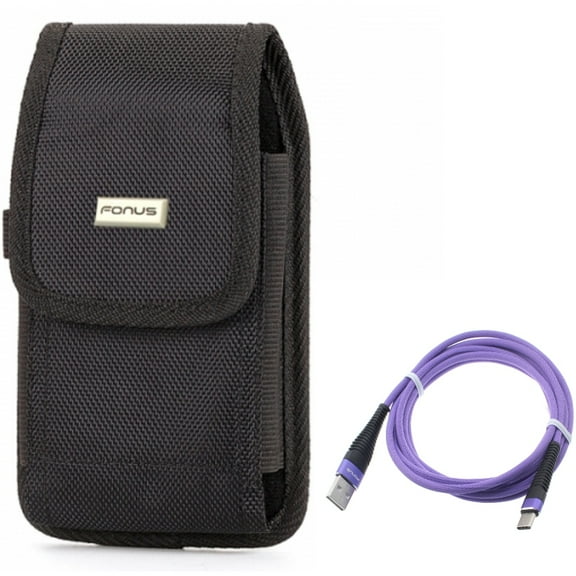 Case Belt Clip   6ft USB Cable for Motorola One 5G Ace Phone - Swivel Holster Rugged Cover and Purple Type-C Charger Cord Power Combo for Motorola One 5G Ace (2021)