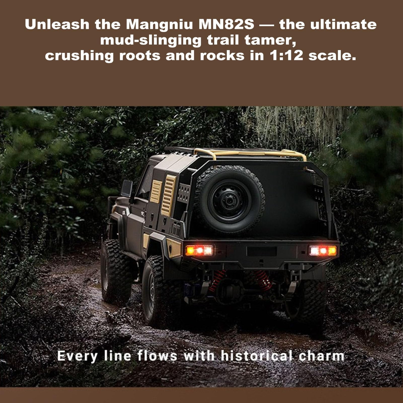 MN82S 1/12 Scale RC Rock Crawler Truck, 4WD Off-Road Remote Control Car with LED Lights, 2-Speed 2.4GHz Proportional Control, All Terrain RTR Hobby Toy for Adults