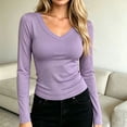 thumbnail image 2 of BLVB Women's Long Sleeve T Shirts V Neck Slim Fit Tops Ribbed Knit Layering Casual Basic Going out Tees Fall Clothes, 2 of 6