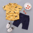 thumbnail image 2 of Hessimy Toddler Boy Short Sets - 2 Piece Knitted Crewneck T Shirt & Matching Shorts（Yellow,12-18 Months), 2 of 7