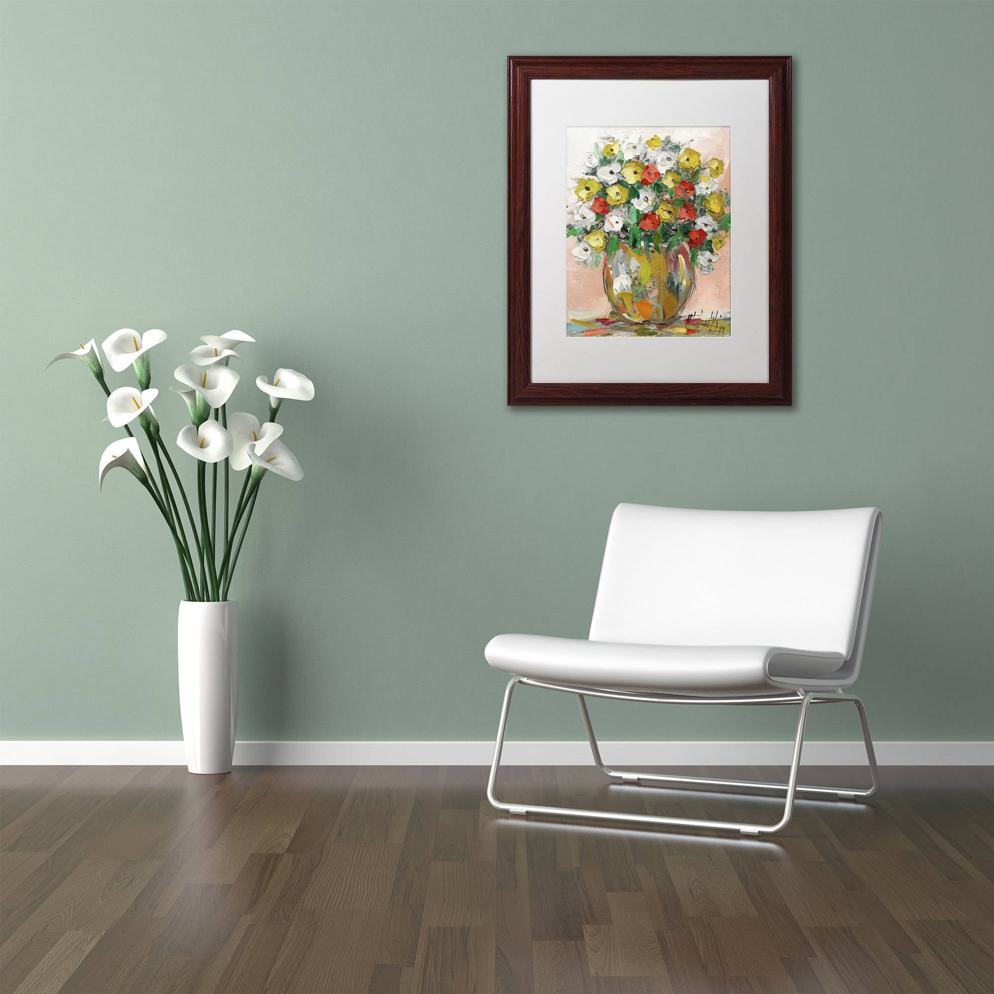 Trademark Fine Art "Spring Flowers in a Vase 8" Canvas Art by Hai Odelia, White Matte, Wood Frame