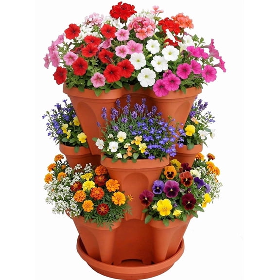 3 Tier Terracotta Stacking Planter-Flower, Herb, Stackable Garden, Vegetable-Self-Watering-Indoor/Outdoor