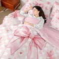 thumbnail image 4 of jejeloiu Ribbon Bowknot Print 7pcs Bedding Comforter Set,Classic Geometric Checkered Queen Bedding Sets For Kids Reversible, 4 of 8
