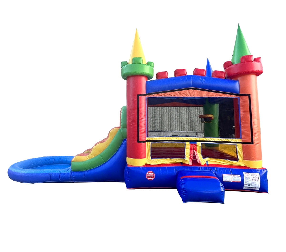 Pogo Bounce House Crossover Bounce House with Water Slide, Modular Rainbow Dual Slide with Splash Pool