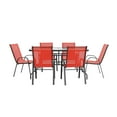 thumbnail image 6 of Emma + Oliver Seven Piece Patio Table Set with 31.5" x 55" Metal Table with Tempered Glass Top and 6 Red Flex Comfort Stacking Chairs, 6 of 11