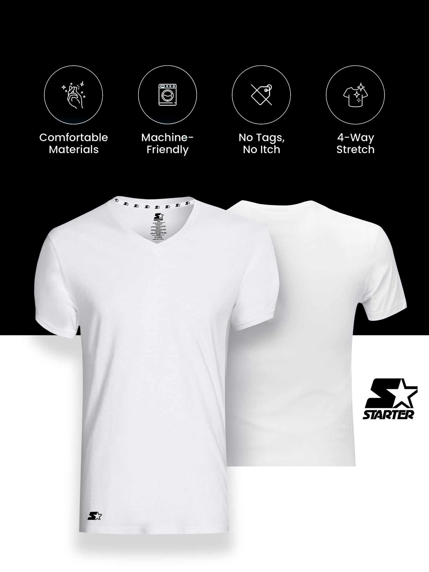Starter Men's V-Neck Tees with Short Sleeves, 6-Pack
