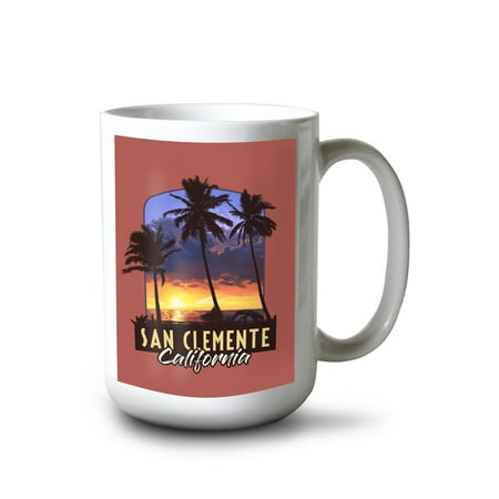 

15 fl oz Ceramic Mug San Clemente California Palms and Sunset Contour Dishwasher & Microwave Safe