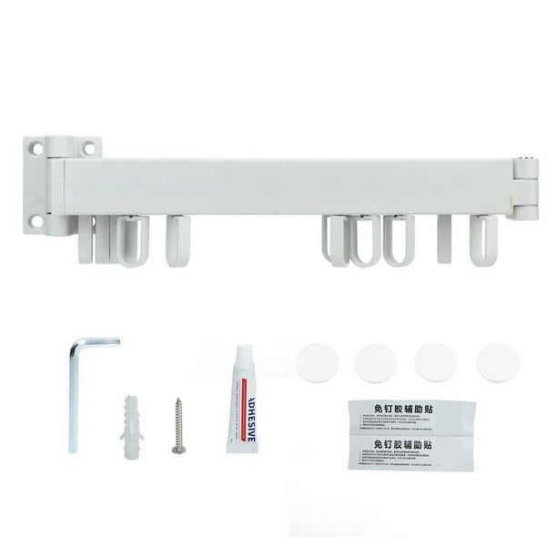 Tendedero de pared retráctil con anillo giratorio que ahorra espacio, percha simple para balcón, lavadero, blanco, doble pliegue