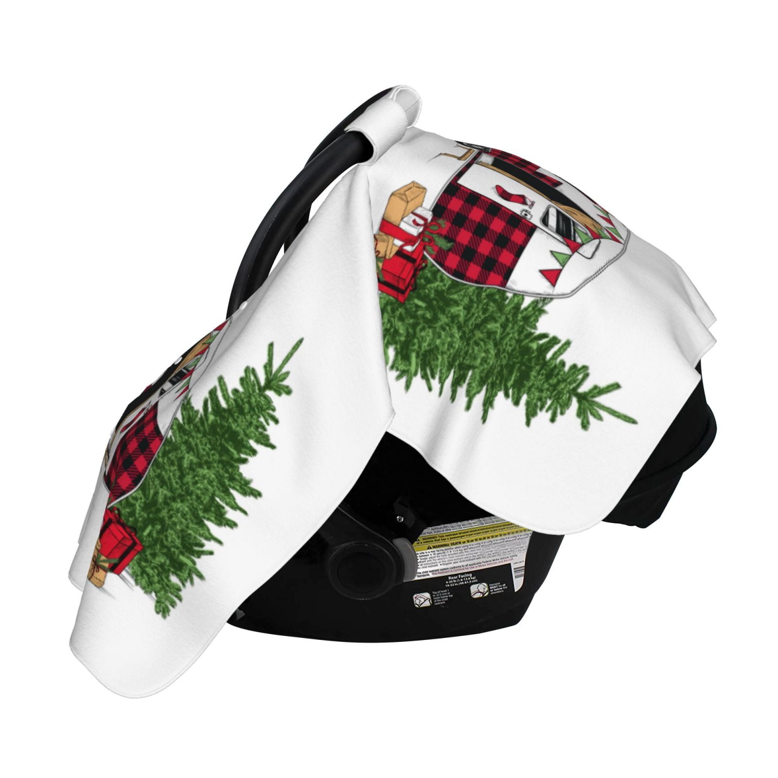 Naloa Vintage Buffalo Plaid Christmas Camper Baby Car Seat Cover, Breathable Baby Carrier Cover, Multiuse Baby Carrier Cover & Nursing Breastfeeding Cover