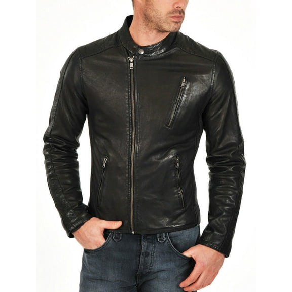 Mens Stylish Black 100% Genuine Lambskin Leather Lightweight Soft Satin lining Jackets for Men - M Size