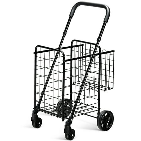 Costway Folding Shopping Cart Jumbo Basket Rolling Utility Trolley Adjustable Handle (Best Folding Shopping Cart Reviews)