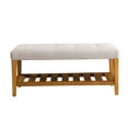 thumbnail image 3 of Hassch Wooden Shoe Bench Entryway 2-Tiers Bench with Upholstered Cushion, Light Gray, 3 of 5