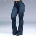thumbnail image 2 of MIUOWANP Stretchy Jeans for Women Casual Pocket Buttons High Waist Micro Trumpet Jeans Trousers Blue L, 2 of 5