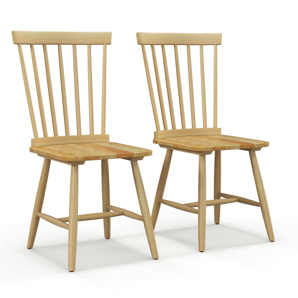 GVN Set of 2 Windsor Dining Chairs with High Spindle Back-Natural, Dining Room Chairs, Lounge Chair for Kitchen, Dining, Bedroom, Living