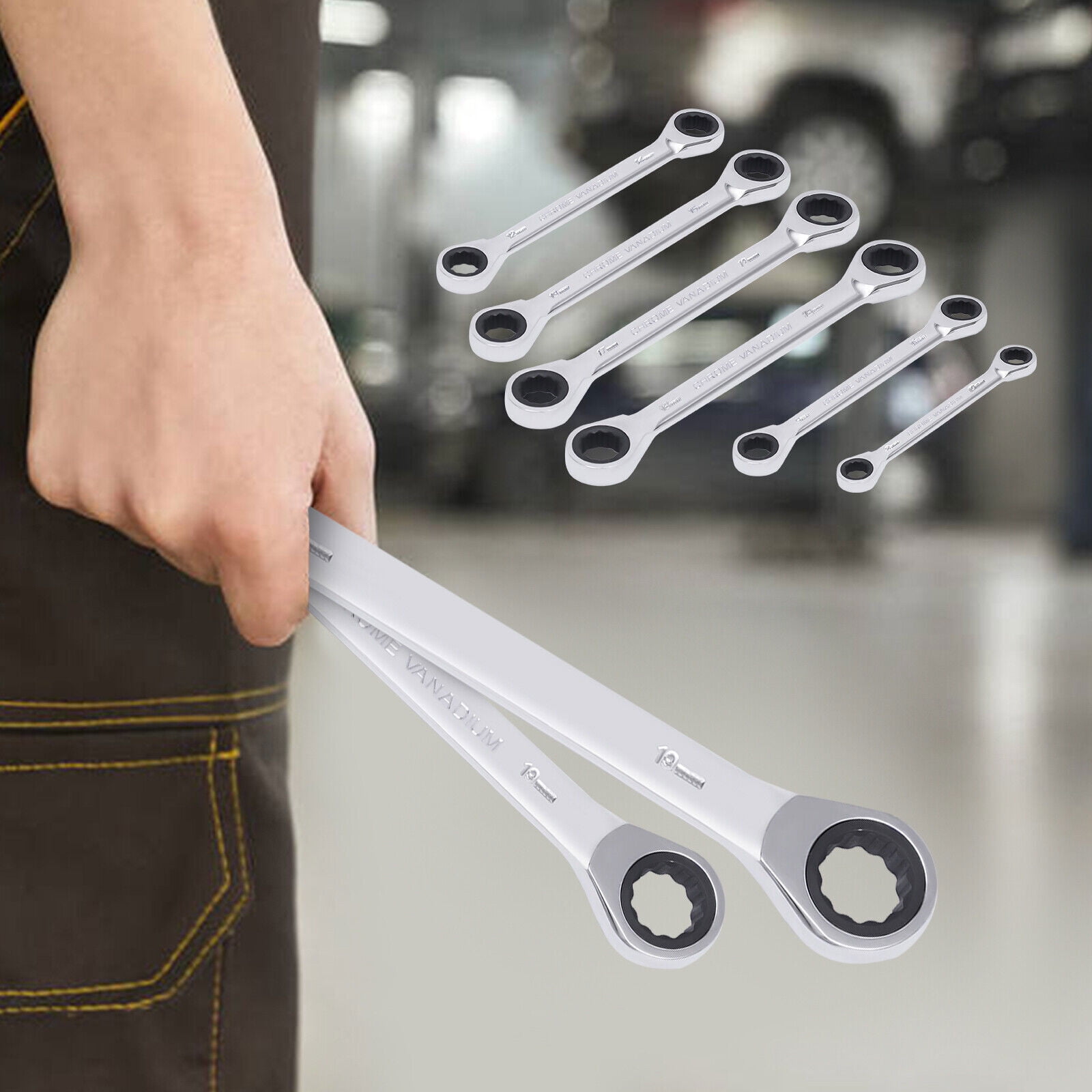 6 PCs Extra Long Ratchet Wrenches Set Wrench Set w/ Metric 8mm-19mm