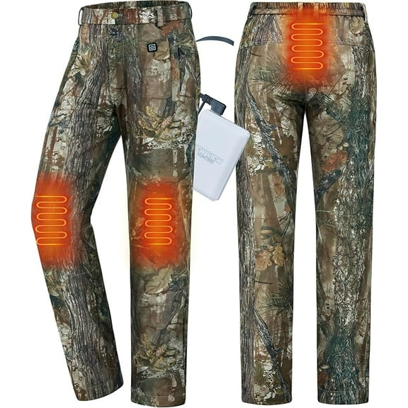 NEW VIEW Women Camo Heated Pants with 10000mAh Battery Pack, Fleece Lined Insulated Hunting Pants for Cold Winter Outdoors