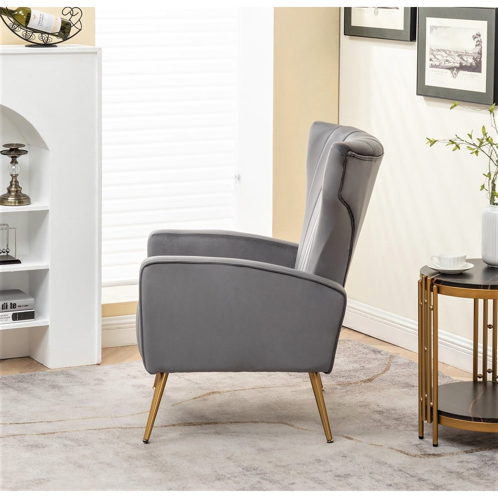 US Pride Furniture Kaleigh 27.56"W Velvet Sofa Chair with Metal Legs, Grey