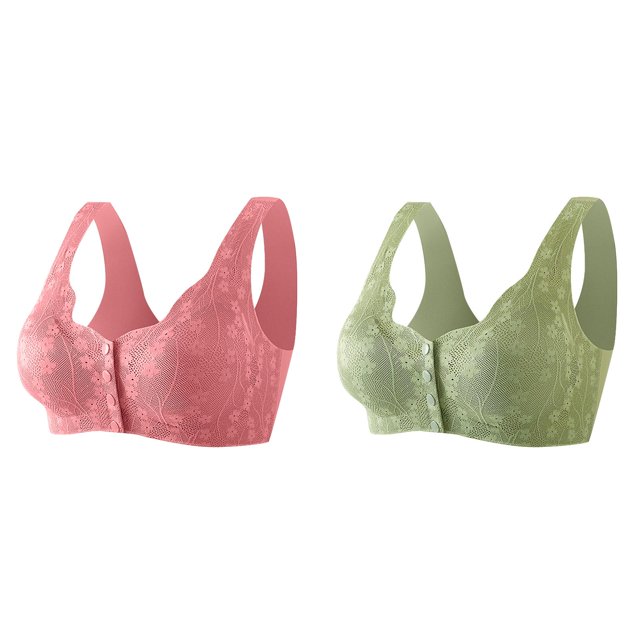 (2-Pack) Rinsvye Bra for Women Comfortable Bra Pack for Women Convenient Front Close Button Sports Bra Padded Bras for Older Women Womens Bras No Underwire No Underwire