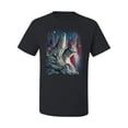 thumbnail image 2 of Howling Wolves into the Night Sky with Stars and Stripes | Mens Animal Lover Graphic T-Shirt, Black, Small, 2 of 3