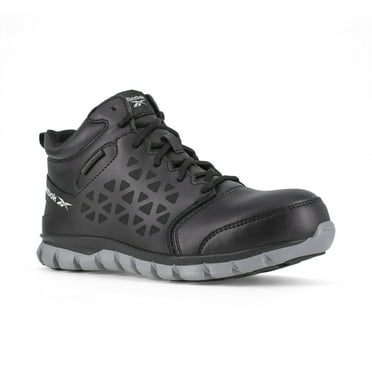 Reebok Mens Sublite Cushion Waterproof Athletic Mid Cut Work Shoe RB4144 Black Grey