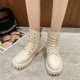 thumbnail image 3 of Botas de nieve gruesas de felpa para mujer, nuevas y cálidas botas de nieve de piel sintética para mujer, zapatos planos de algodón con cordones negros para invierno, 3 of 5