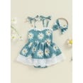 thumbnail image 2 of FEORJGP Toddler Baby Girls 2pcs Floral Clothes Set 0-18M Infant Sleeveless Cami Jumpsuits Dress Lace Hollow Eyelet Trim Lacing Dress Romper Bow Headbaal Outfits for Beachwear Vacation Summer, 2 of 6