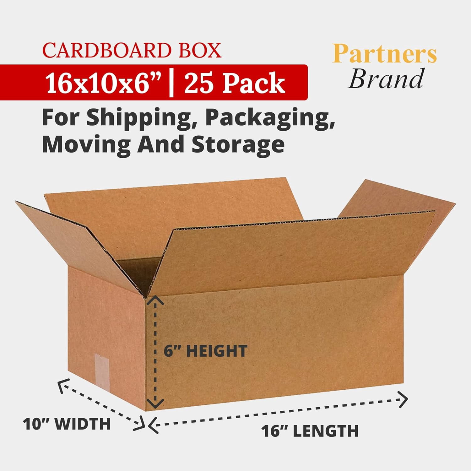 16 x 10 x 6 Corrugated Cardboard Boxes, Medium 16"L x 10"W x 6"H, Pack of 25 | Shipping, Packaging, Moving, Storage Box for Home or Business, Strong Wholesale Bulk Boxes