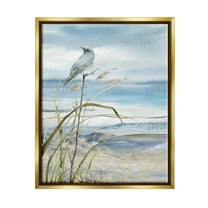Stupell Industries Bird on Beach Shore Animals & Insects Painting Gold Floater Framed Canvas Art Print Wall Art, 17 x 21