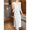 thumbnail image 3 of ZOCEPT Summer Solid Silk Long Mid-Calf Party Dresses Elegant Women‘s Silk Satin Dress Sexy V-Neck and O-Neck Korean Casual Dress, 3 of 7