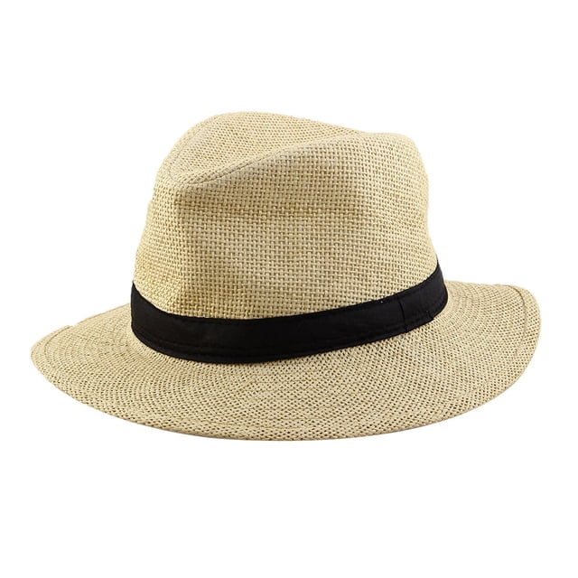 Men Summer Outdoor Straw Braided Wide Brim Western Style Beach Sunhat Cowboy Hat Light Beige
