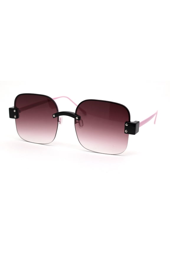 Womens Exposed Lens Rimless Rectangular 80s Plastic Sunglasses Black Pink Gradient Purple