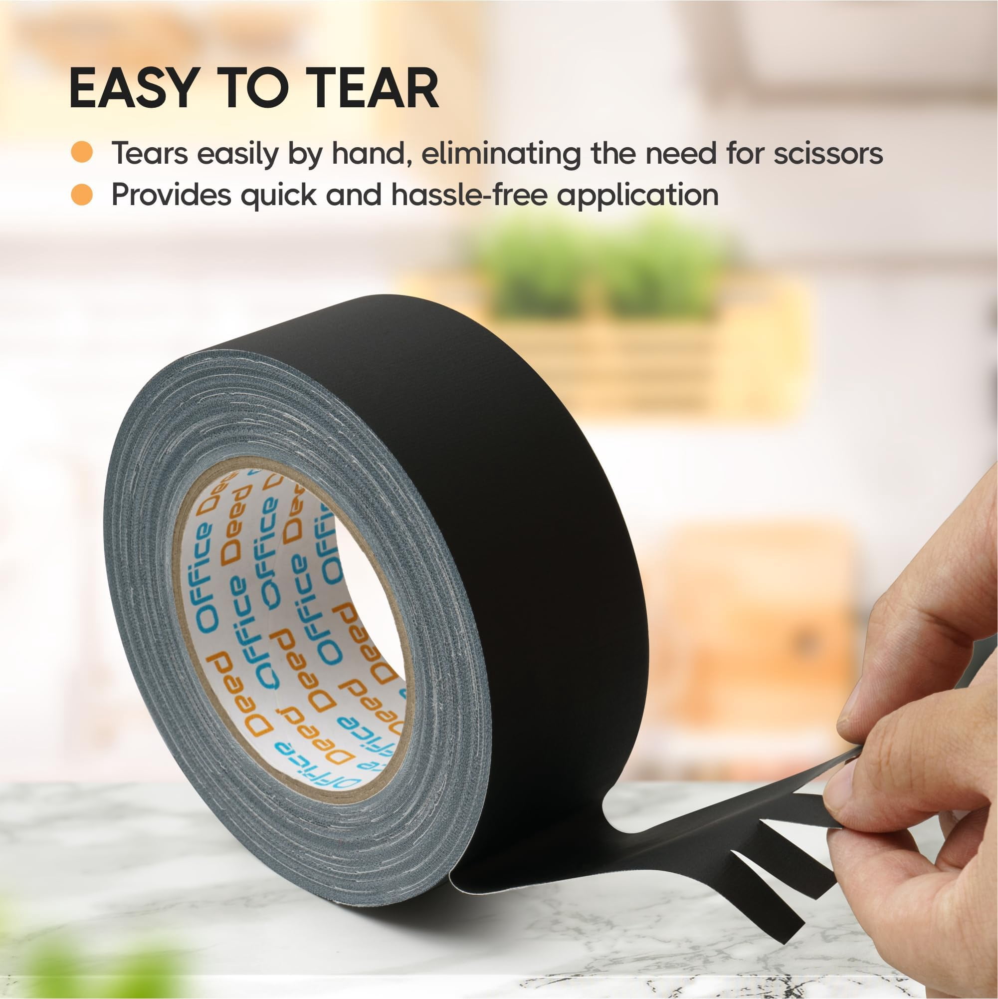 Black Gaffers Tape 2 inch X 30 yard, 6 Pack, Non-reflective, No Residue, Hand Tear, Waterproof, Matte Black Gaff tape For Stages, Floor Tape for Electrical Cords (6 Pack)