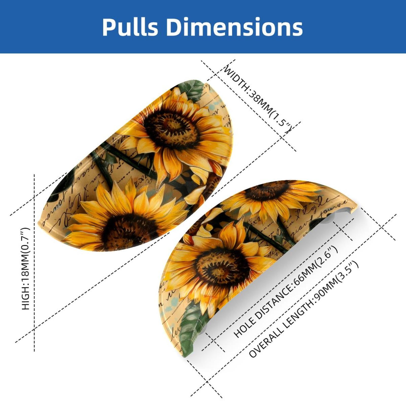 PhooArto 6 Pcs Cup Drawer Pulls, Vintage Sunflowers Painting Shell Shape Handles Cabinet Knobs for Dresser Cupboard Closet Wardrobe with Screws