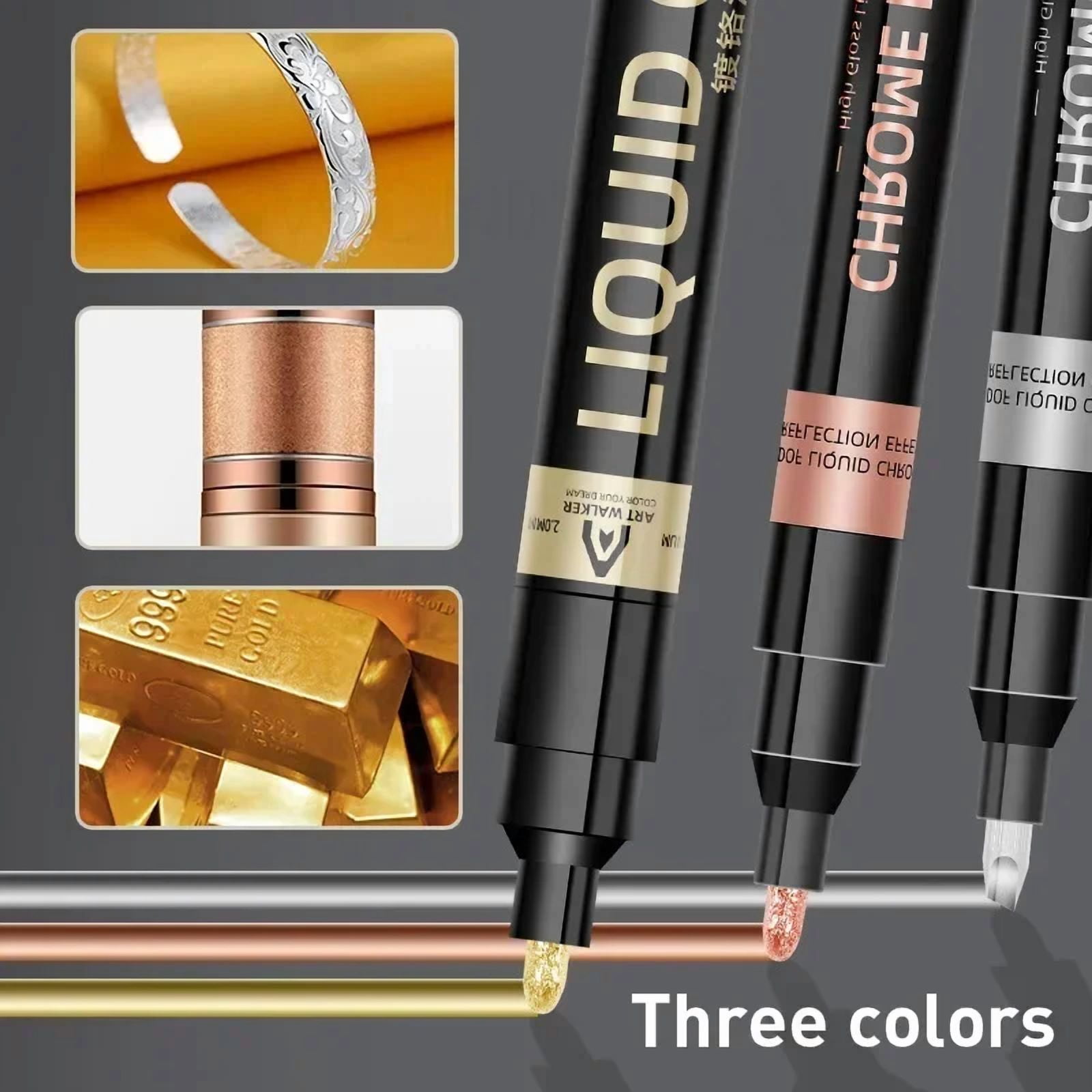 1/2/3/4Pcs Chrome Mirror Marker Pen, 0.7mm 1mm 2mm DIY Reflective Paint Pen, Permanent Gold Silver Copper Marker Model Painting