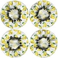 thumbnail image 2 of Shower Caps,Yellow Lemon Fruit Slices White Pattern Waterproof Shower Cap for Women 4 Pieces,Double Reusable Hair Cover for Shower PEVA Elastic Stretch Hem, 2 of 7