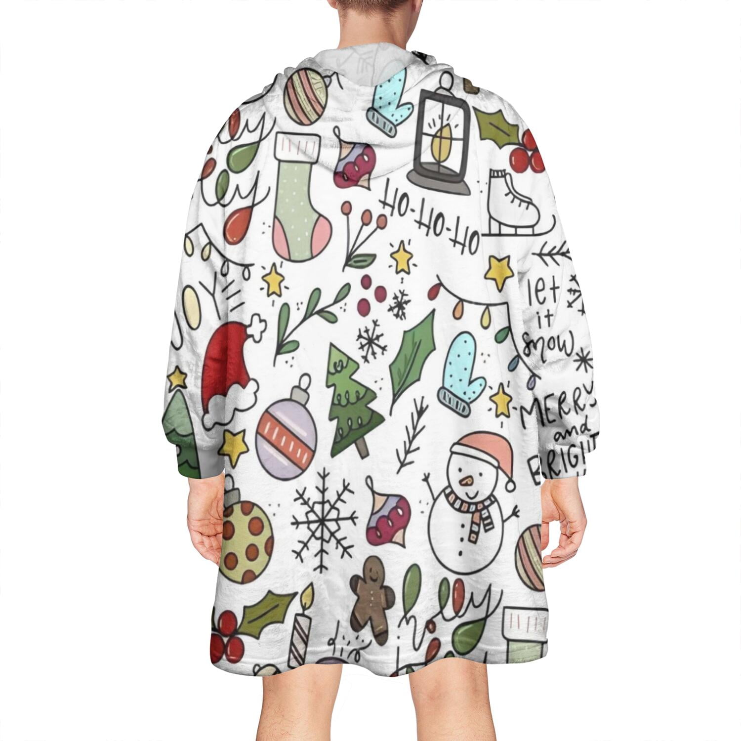 Wearable Oversized Blanket,Multicolor Christmas Pattern Wearable Blanket Hoodie for Adults,Cozy Hooded Blankets with Super Pockets,Super Warm Fuzzy Pullover for Women & Men