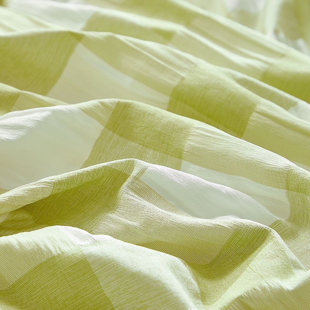 YELEE Green Plaid Duvet Cover Queen Size 3 Pieces Super Soft Breathable Pleated Bedding Sets 90"x90", 2 Cozy Pillowcases