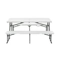 thumbnail image 2 of Living and More 3-Piece Picnic Table Set, 6 Foot Polyethylene Folding Table with 2 Folding Benches, Weather Resistant, Indoor Outdoor, White Wood Finish with Black Legs, 2 of 14