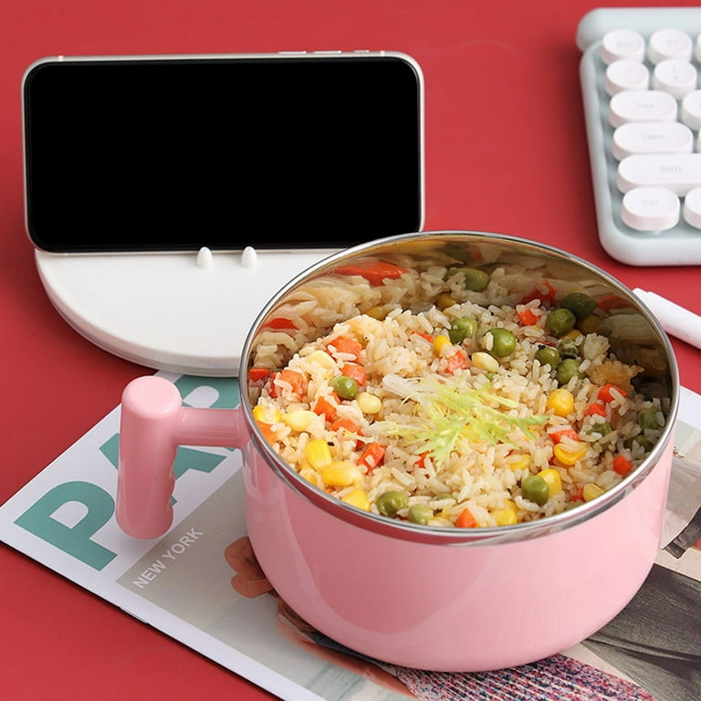 Instant Noodle Bowl with Strainer Lid Stainless Steel Ramen Meal Salad  Lunch Box Separate Noodles from Soup Water Large Capacity