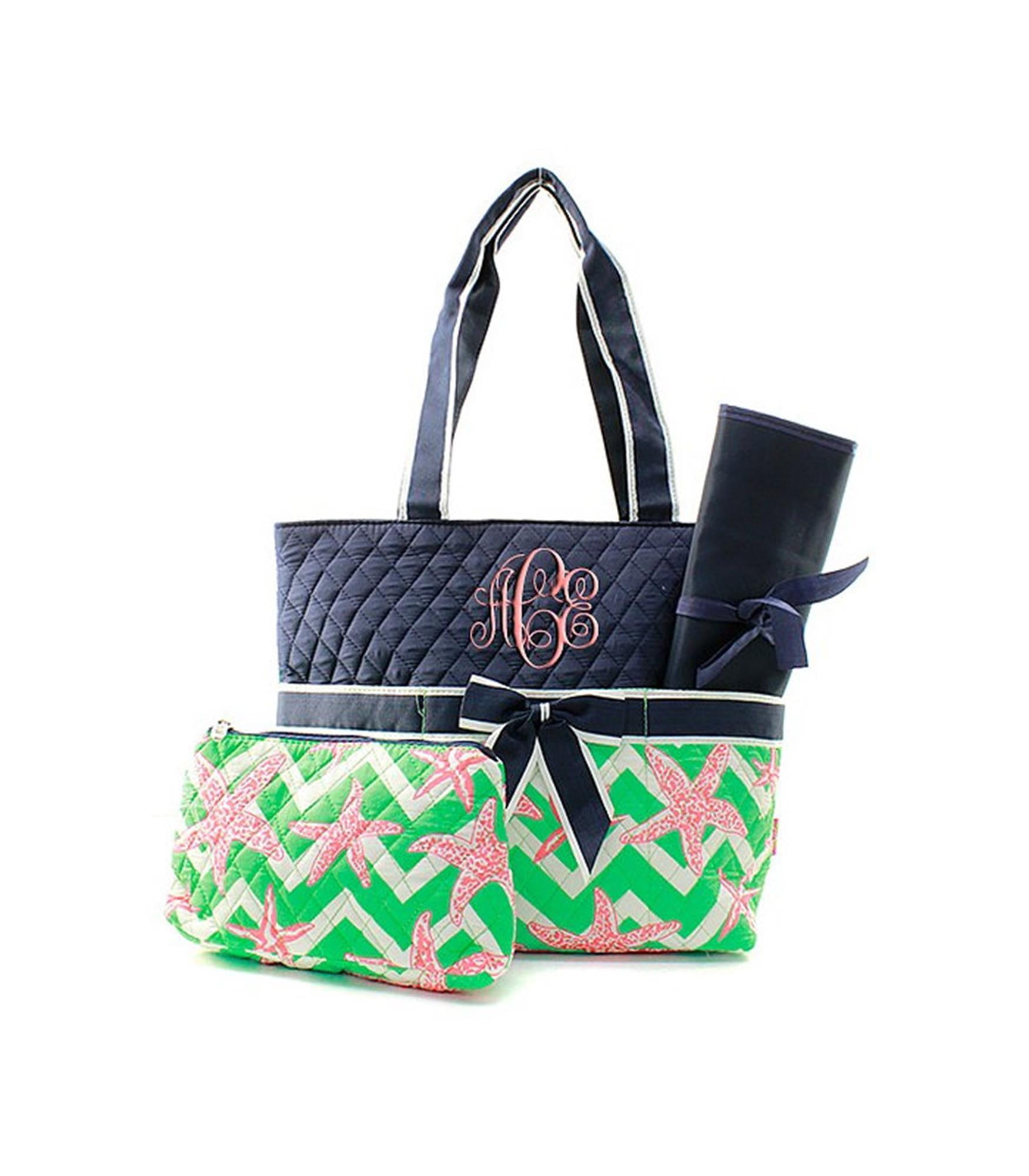 Quilted Diaper Bag 3Piece Set, Chevron Starfish Multi/Navy By Quilted