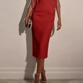 thumbnail image 3 of ZEHJUHAN Women's Solid Color Round Neck Formal Gown with Slit Pearl Embellished Sleeves Back Zipper Bodycon Dress Red，L, 3 of 4