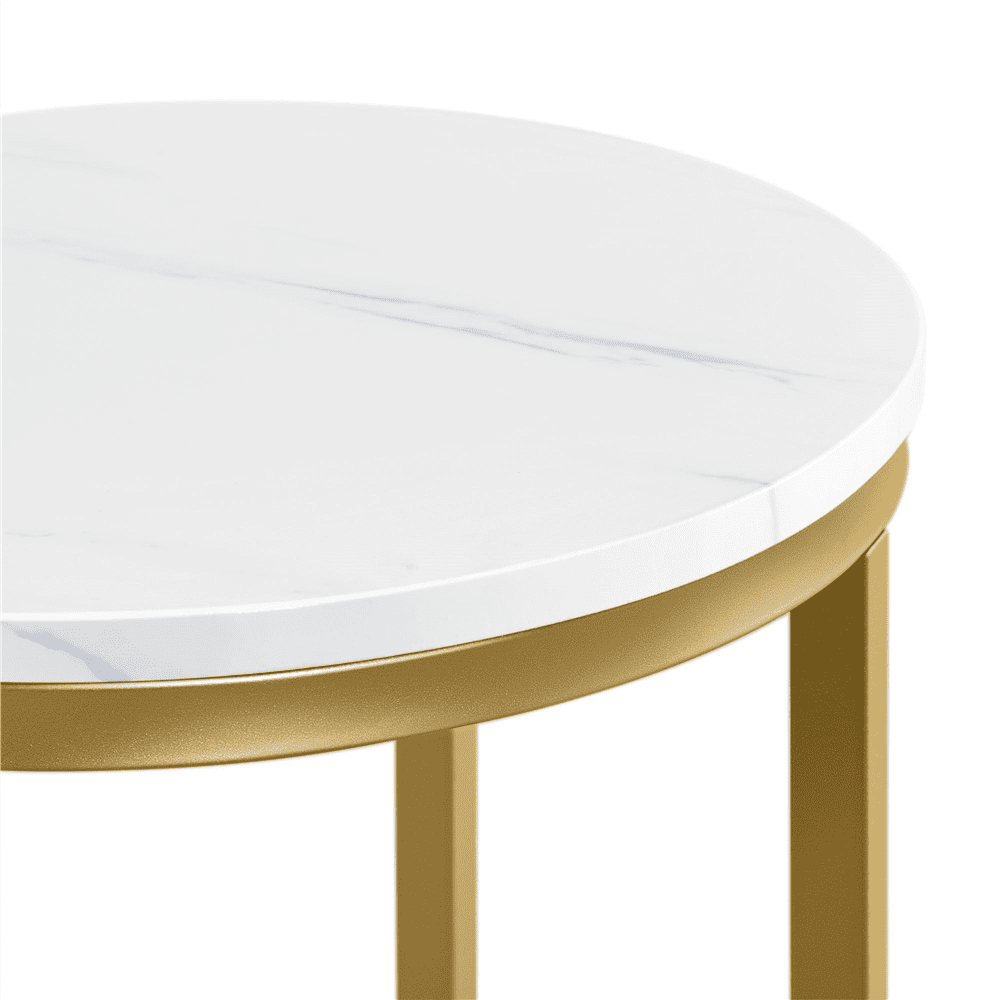 Renwick Modern Faux Marble Top Round Side Table Set, 2 Piece, White