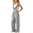 thumbnail image 5 of Npasoilc Ruffle Trim Wide Leg Jumpsuits for Women V-Neck Sleeveless Smocked Elastic Waist with Pockets Loose Casual Summer Overalls, 5 of 7