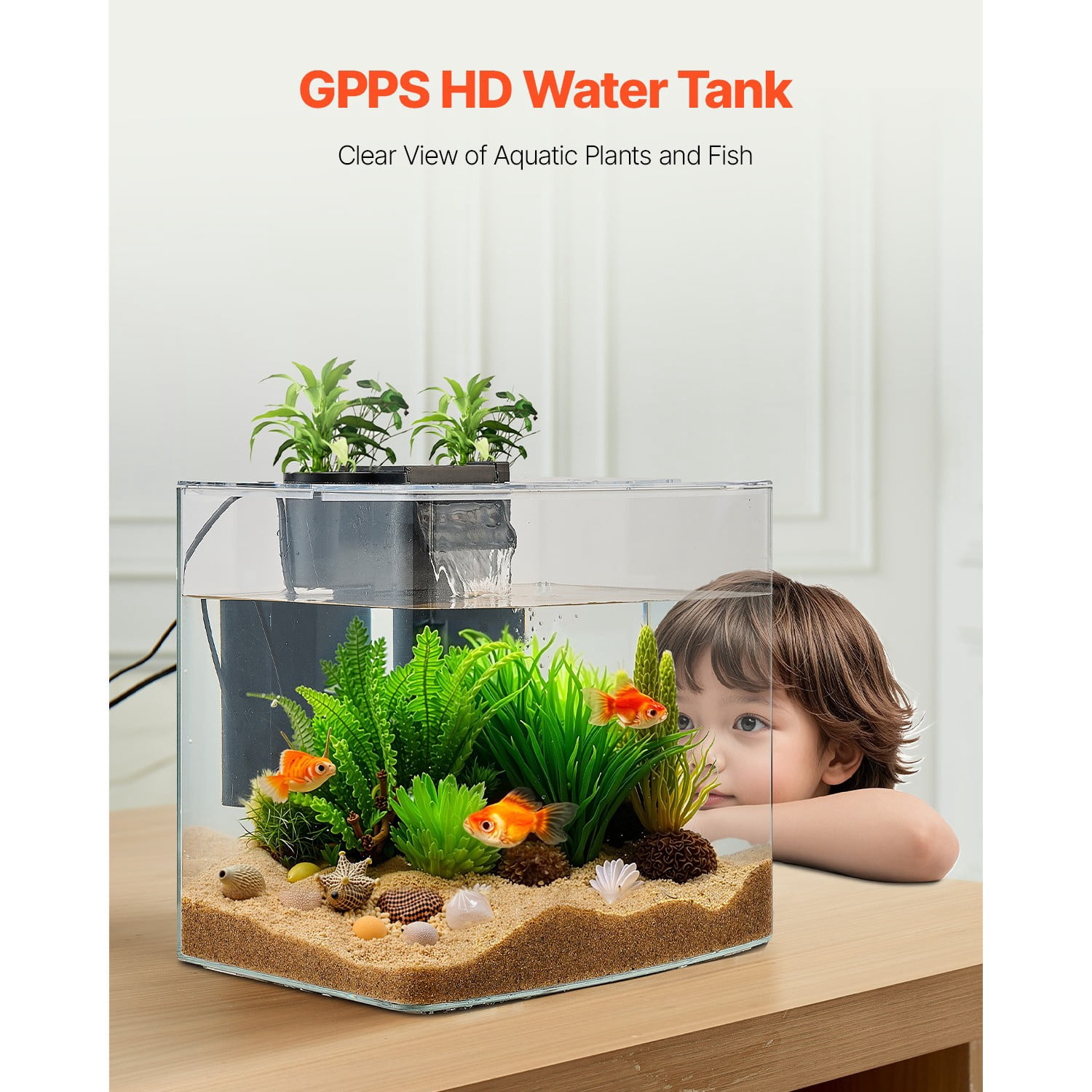 ZYPPP 3.5gal Smart Fish Tank Small Fish Tank with Filter LED Light