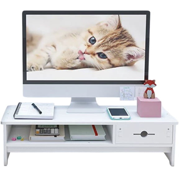 White Monitor Stand, Monitor Riser for Desk & Laptop, Computer Stand with Drawer