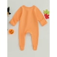 thumbnail image 5 of Baby Girls Boys Halloween Clothes Pumpkin Face/Skeleton Footies Rompers One Piece Long Sleeve Bodysuit Fall Outfits, 5 of 8